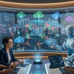 DevOps engineer monitoring CI/CD pipeline dashboard on multiple screens